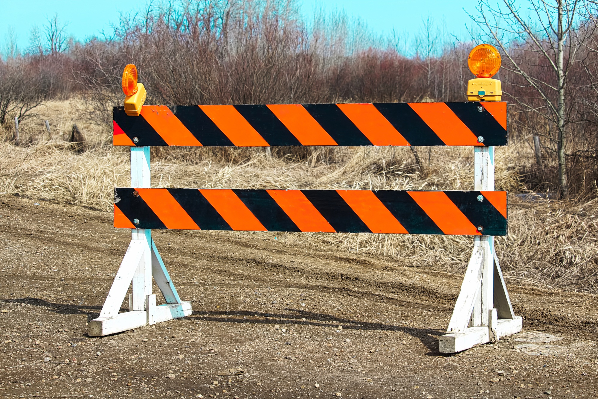 Construction barricade along a country road